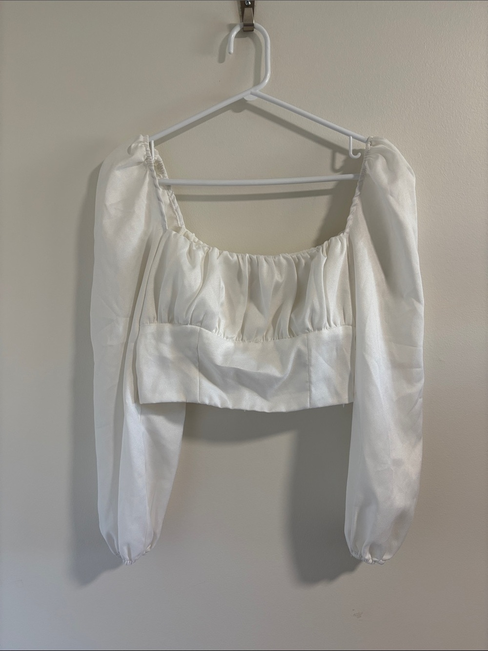 Princess Polly White Puff-Sleeve Cropped Top - Women Size 8
